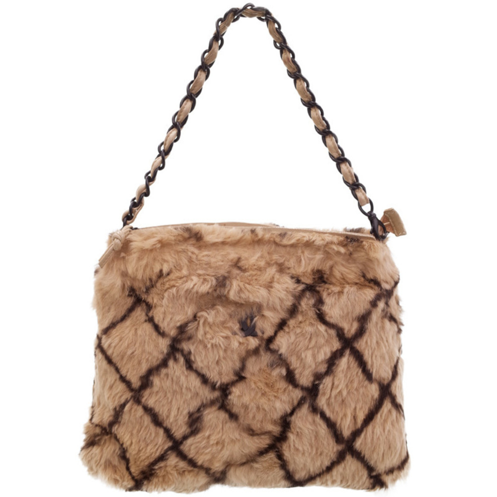 Chanel Fur Chain Shoulder Bag Beige